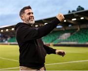 27 June 2025; Shamrock Rovers manager Stephen Bradley celebrates after his side's victory in the SSE Airtricity Men's Premier Division match between Shamrock Rovers and Waterford at Tallaght Stadium in Dublin. Photo by Thomas Flinkow/Sportsfile