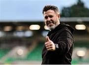 27 June 2025; Shamrock Rovers manager Stephen Bradley celebrates after his side's victory in the SSE Airtricity Men's Premier Division match between Shamrock Rovers and Waterford at Tallaght Stadium in Dublin. Photo by Thomas Flinkow/Sportsfile