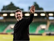27 June 2025; Shamrock Rovers manager Stephen Bradley celebrates after his side's victory in the SSE Airtricity Men's Premier Division match between Shamrock Rovers and Waterford at Tallaght Stadium in Dublin. Photo by Thomas Flinkow/Sportsfile