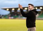 27 June 2025; Shamrock Rovers manager Stephen Bradley celebrates after his side's victory in the SSE Airtricity Men's Premier Division match between Shamrock Rovers and Waterford at Tallaght Stadium in Dublin. Photo by Thomas Flinkow/Sportsfile