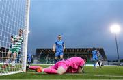 27 June 2025; Waterford goalkeeper Stephen McMullan makes a save during the SSE Airtricity Men's Premier Division match between Shamrock Rovers and Waterford at Tallaght Stadium in Dublin. Photo by Thomas Flinkow/Sportsfile