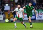 27 June 2025; Sean Maguire of Cork City in action against Joe Redmond of St Patrick's Athletic during the SSE Airtricity Men's Premier Division match between Cork City and St Patrick's Athletic at Turner's Cross in Cork. Photo by Brendan Moran/Sportsfile