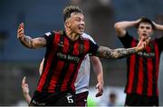 27 June 2025; Rob Cornwall of Bohemians reacts during the SSE Airtricity Men's Premier Division match between Bohemians and Sligo Rovers at Dalymount Park in Dublin. Photo by Seb Daly/Sportsfile