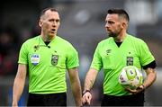 27 June 2025; Referee Declan Toland, right, and assistant referee Dermot Broughton during the SSE Airtricity Men's Premier Division match between Bohemians and Sligo Rovers at Dalymount Park in Dublin. Photo by Seb Daly/Sportsfile