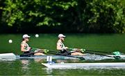 28 June 2025; Fintan McCarthy, left, and Konan Pazzaia of Ireland compete in the Men’s Double Sculls Semifinal 2 during the 2025 World Rowing Cup at Rotsee in Lucerne, Switzerland. Photo by Benedict Tufnell/Sportsfile