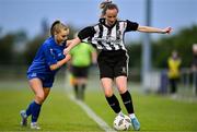 27 June 2025; Leah McHugh of Whitehall Rangers in action against Alison Kaye of Newbridge Town during the Sports Direct Women's FAI Cup first round match between Newbridge Town and Whitehall at Greenogue Park in Dublin. Photo by Stephen Marken/Sportsfile