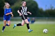 27 June 2025; Leah McHugh of Whitehall Rangers in action against Alison Kaye of Newbridge Town during the Sports Direct Women's FAI Cup first round match between Newbridge Town and Whitehall at Greenogue Park in Dublin. Photo by Stephen Marken/Sportsfile