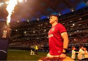 28 June 2025; British & Irish Lions captain Dan Sheehan leads his side onto the pitch before the tour match between Western Force and the British & Irish Lions at Optus Stadium in Perth, Australia. Photo by Steve Christo/Sportsfile