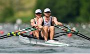 28 June 2025; Konan Pazzaia, right, and Fintan McCarthy of Ireland compete in the Men’s Double Sculls Semifinal 2 during the 2025 World Rowing Cup at Rotsee in Lucerne, Switzerland. Photo by Benedict Tufnell/Sportsfile