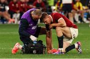 28 June 2025; Garry Ringrose of British & Irish Lions receives medical attention from team doctor Geoff Davies during the tour match between Western Force and the British & Irish Lions at Optus Stadium in Perth, Australia. Photo by Steve Christo/Sportsfile