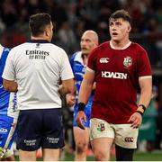 28 June 2025; Referee Ben O'Keeffe speaks to British & Irish Lions captain Dan Sheehan during the tour match between Western Force and the British & Irish Lions at Optus Stadium in Perth, Australia. Photo by Steve Christo/Sportsfile