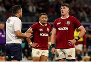 28 June 2025; Referee Ben O'Keeffe speaks to British & Irish Lions captain Dan Sheehan during the tour match between Western Force and the British & Irish Lions at Optus Stadium in Perth, Australia. Photo by Steve Christo/Sportsfile
