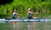 28 June 2025; Sadhbh Ní Laoghaire, left, and Tiarnán O'Donnell of Ireland compete in the PR3 Mixed Double Sculls Final during the 2025 World Rowing Cup at Rotsee in Lucerne, Switzerland. Photo by Benedict Tufnell/Sportsfile