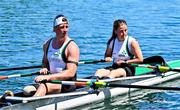 28 June 2025; Tiarnán O'Donnell, left, and Sadhbh Ní Laoghaire of Ireland after the PR3 Mixed Double Sculls Final during the 2025 World Rowing Cup at Rotsee in Lucerne, Switzerland. Photo by Benedict Tufnell/Sportsfile