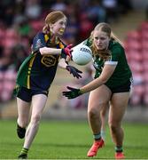 28 June 2025; Aisling Lynch of Glanmire in action against Isabelle Duffy of Charlestown during the LGFA Division 1 match between Glanmire and Charlestown at the John West Féile Peile na nÓg Gaelic Football and LGFA National Finals at Derry GAA Centre of Excellence in Owenbeg, Derry. Photo by Shauna Clinton/Sportsfile