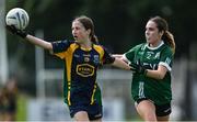 28 June 2025; Emily Crowley of Glanmire in action against Amy Vesey of Charlestown during the LGFA Division 1 match between Glanmire and Charlestown at the John West Féile Peile na nÓg Gaelic Football and LGFA National Finals at Derry GAA Centre of Excellence in Owenbeg, Derry. Photo by Shauna Clinton/Sportsfile