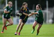 28 June 2025; Emily Crowley of Glanmire in action against Amy Vesey of Charlestown during the LGFA Division 1 match between Glanmire and Charlestown at the John West Féile Peile na nÓg Gaelic Football and LGFA National Finals at Derry GAA Centre of Excellence in Owenbeg, Derry. Photo by Shauna Clinton/Sportsfile