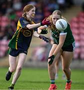 28 June 2025; Aisling Lynch of Glanmire in action against Isabelle Duffy of Charlestown during the LGFA Division 1 match between Glanmire and Charlestown at the John West Féile Peile na nÓg Gaelic Football and LGFA National Finals at Derry GAA Centre of Excellence in Owenbeg, Derry. Photo by Shauna Clinton/Sportsfile