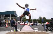 28 June 2025; Isaac Akinjewe of Waterford AC, Waterford, competes in the Boys Under 18 Long Jump during day one of the 123.ie National Juveniles Track & Field Championships at Tullamore Harriers Athletics Club in Offaly. Photo by Ben McShane/Sportsfile