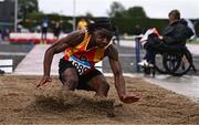 28 June 2025; Daniel Oluwalaanumi Sangodele of West Coast AC, Galway, competes in the Boys Under 18 Triple Jump during day one of the 123.ie National Juveniles Track & Field Championships at Tullamore Harriers Athletics Club in Offaly. Photo by Ben McShane/Sportsfile