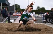 28 June 2025; Oliver Flanagan of Cushinstown AC, Meath, competes in the Boys Under 18 Long Jump during day one of the 123.ie National Juveniles Track & Field Championships at Tullamore Harriers Athletics Club in Offaly. Photo by Ben McShane/Sportsfile