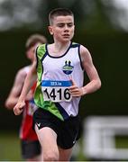 28 June 2025; Eoghan Gallagher of Moy Valley AC, Mayo, competes in the Boys Under 16 3000m during day one of the 123.ie National Juveniles Track & Field Championships at Tullamore Harriers Athletics Club in Offaly. Photo by Ben McShane/Sportsfile