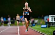 28 June 2025; Megan Brunt of Blackrock AC, Dublin, on her way to winning the Girls Under 18 3000m during day one of the 123.ie National Juveniles Track & Field Championships at Tullamore Harriers Athletics Club in Offaly. Photo by Ben McShane/Sportsfile