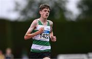 28 June 2025; Ruby Devereaux of Youghal AC, Cork, competes in the Boys Under 16 3000m during day one of the 123.ie National Juveniles Track & Field Championships at Tullamore Harriers Athletics Club in Offaly. Photo by Ben McShane/Sportsfile