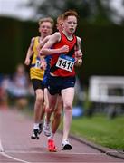 28 June 2025; Conor Abbott of Lucan Harriers AC, Dublin, competes in the Boys Under 16 3000m during day one of the 123.ie National Juveniles Track & Field Championships at Tullamore Harriers Athletics Club in Offaly. Photo by Ben McShane/Sportsfile