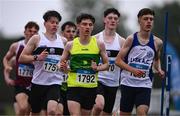 28 June 2025; Lucas Lyons of North Leitrim AC, Leitrim, centre, leads the field in the Boys Under 18 3000m during day one of the 123.ie National Juveniles Track & Field Championships at Tullamore Harriers Athletics Club in Offaly. Photo by Ben McShane/Sportsfile