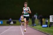 28 June 2025; Ruby Devereaux of Youghal AC, Cork, competes in the Boys Under 16 3000m during day one of the 123.ie National Juveniles Track & Field Championships at Tullamore Harriers Athletics Club in Offaly. Photo by Ben McShane/Sportsfile