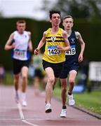 28 June 2025; Thomas Coy of North Belfast Harriers AC, Antrim, competes in the Boys Under 16 3000m during day one of the 123.ie National Juveniles Track & Field Championships at Tullamore Harriers Athletics Club in Offaly. Photo by Ben McShane/Sportsfile