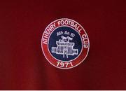 28 June 2025; The Athenry FC crest is seen on a jersey before the FAI Women's Under-17 Cup final match between Athenry FC and Callan United at Fairview Rangers AFC in Limerick. Photo by Thomas Flinkow/Sportsfile