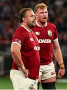28 June 2025; British & Irish Lions players Will Stuart, left, and Ollie Chessum during the tour match between Western Force and the British & Irish Lions at Optus Stadium in Perth, Australia. Photo by Steve Christo/Sportsfile