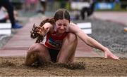28 June 2025; Kayla Connellan of Ennis Track AC, Clare, competes in the Girls Under 18 Triple Jump during day one of the 123.ie National Juveniles Track & Field Championships at Tullamore Harriers Athletics Club in Offaly. Photo by Ben McShane/Sportsfile