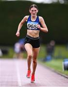 28 June 2025; Dearbhla Allen of St. Peter's AC, Louth, on her way to winning the Girls Under 19 3000m during day one of the 123.ie National Juveniles Track & Field Championships at Tullamore Harriers Athletics Club in Offaly. Photo by Ben McShane/Sportsfile