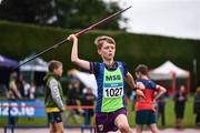 28 June 2025; James Howlin of Metro/St. Brigids AC, Dublin, competes in the Boys Under 13 Javelin during day one of the 123.ie National Juveniles Track & Field Championships at Tullamore Harriers Athletics Club in Offaly. Photo by Ben McShane/Sportsfile