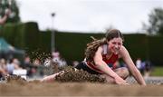28 June 2025; Kayla Connellan of Ennis Track AC, Clare, competes in the Girls Under 18 Triple Jump during day one of the 123.ie National Juveniles Track & Field Championships at Tullamore Harriers Athletics Club in Offaly. Photo by Ben McShane/Sportsfile