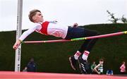 28 June 2025; Benas Navickas of Galway City Harriers AC, Galway, competes in the Boys Under 14 High Jump during day one of the 123.ie National Juveniles Track & Field Championships at Tullamore Harriers Athletics Club in Offaly. Photo by Ben McShane/Sportsfile