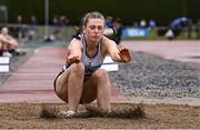 28 June 2025; Claire Rogers of Ratoath AC, Meath, competes in the Girls Under 18 Triple Jump during day one of the 123.ie National Juveniles Track & Field Championships at Tullamore Harriers Athletics Club in Offaly. Photo by Ben McShane/Sportsfile
