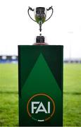 28 June 2025; A general view of the trophy before the FAI Women's Under-17 Cup final match between Athenry FC and Callan United at Fairview Rangers AFC in Limerick. Photo by Thomas Flinkow/Sportsfile