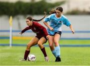 28 June 2025; Lily May Feeney of Athenry FC in action against Ruth Purcell of Callan United during the FAI Women's Under-17 Cup final match between Athenry FC and Callan United at Fairview Rangers AFC in Limerick. Photo by Thomas Flinkow/Sportsfile