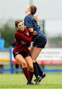 28 June 2025; Anna Jordan of Athenry FC in action against Callan United goalkeeper Robyn Corcoran during the FAI Women's Under-17 Cup final match between Athenry FC and Callan United at Fairview Rangers AFC in Limerick. Photo by Thomas Flinkow/Sportsfile