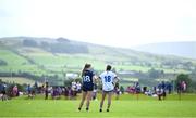 28 June 2025; Ciara McGinley of New York and Clodagh McCrystal of Ballinderry Shamrocks during the LGFA Division 1 match between New York and Ballinderry Shamrocks at the John West Féile Peile na nÓg Gaelic Football and LGFA National Finals at Derry GAA Centre of Excellence in Owenbeg, Derry. Photo by Shauna Clinton/Sportsfile