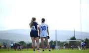 28 June 2025; Ciara McGinley of New York and Clodagh McCrystal of Ballinderry Shamrocks during the LGFA Division 1 match between New York and Ballinderry Shamrocks at the John West Féile Peile na nÓg Gaelic Football and LGFA National Finals at Derry GAA Centre of Excellence in Owenbeg, Derry. Photo by Shauna Clinton/Sportsfile