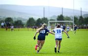 28 June 2025; Ciara McGinley of New York and Clodagh McCrystal of Ballinderry Shamrocks during the LGFA Division 1 match between New York and Ballinderry Shamrocks at the John West Féile Peile na nÓg Gaelic Football and LGFA National Finals at Derry GAA Centre of Excellence in Owenbeg, Derry. Photo by Shauna Clinton/Sportsfile