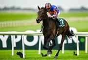 28 June 2025; Whirl, left, with Ryan Moore up, on their way to winning the Paddy Power Pretty Polly Stakes during day two of the Dubai Duty Free Irish Derby Festival at The Curragh Racecourse in Kildare. Photo by Seb Daly/Sportsfile