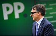 28 June 2025; Trainer Aidan O'Brien after sending out Whirl to win the Paddy Power Pretty Polly Stakes during day two of the Dubai Duty Free Irish Derby Festival at The Curragh Racecourse in Kildare. Photo by Seb Daly/Sportsfile