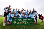 28 June 2025; Callan United players celebrate with the cup after the FAI Women's Under-17 Cup final match between Athenry FC and Callan United at Fairview Rangers AFC in Limerick. Photo by Thomas Flinkow/Sportsfile