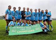 28 June 2025; Callan United players celebrate with the cup after the FAI Women's Under-17 Cup final match between Athenry FC and Callan United at Fairview Rangers AFC in Limerick. Photo by Thomas Flinkow/Sportsfile